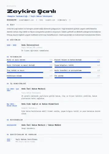 Hasta ve Yaşlı Bakım Elemanı Cv Örnekleri cv indir